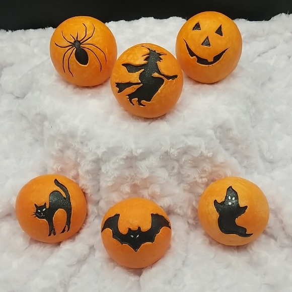 None Other - 6 Vintage Halloween Decorative Orange & Black Orb Sphere Ball Bowl Filler